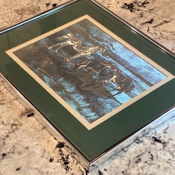 VTG Horses Equine Equestrian Framed Art Foil Picture 14x11 Manifestations 1983 - Picture 5 of 8